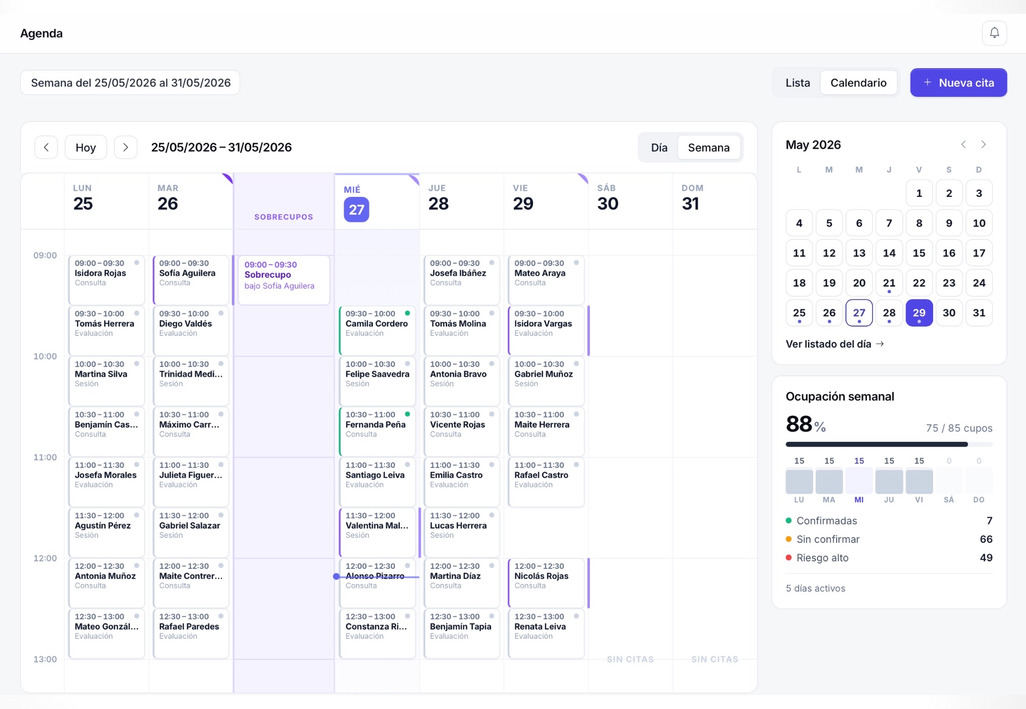 Agenda de Sendy Link en vista calendario